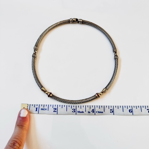 David Yurman Two Tone 925 14k Gold Ruby Cable Link Choker Necklace - Picture 11 of 13